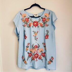 Savanna Jane Light Blue Floral Embroidered Top